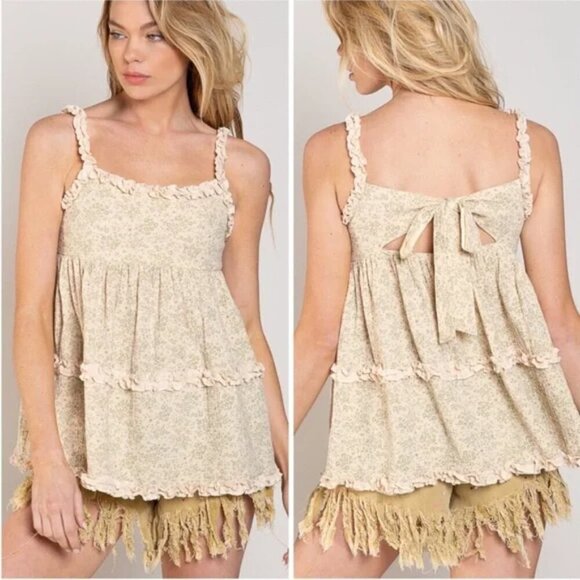 NWT POL Maeve Ruffle Babydoll Pink Floral Tank Top - Picture 2 of 4